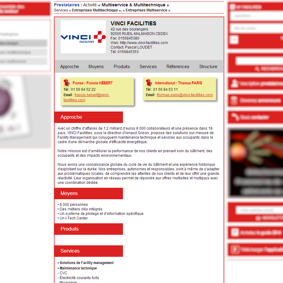 Fiche équivalent 1 page du Guide papier - Facilities, site du Facility management